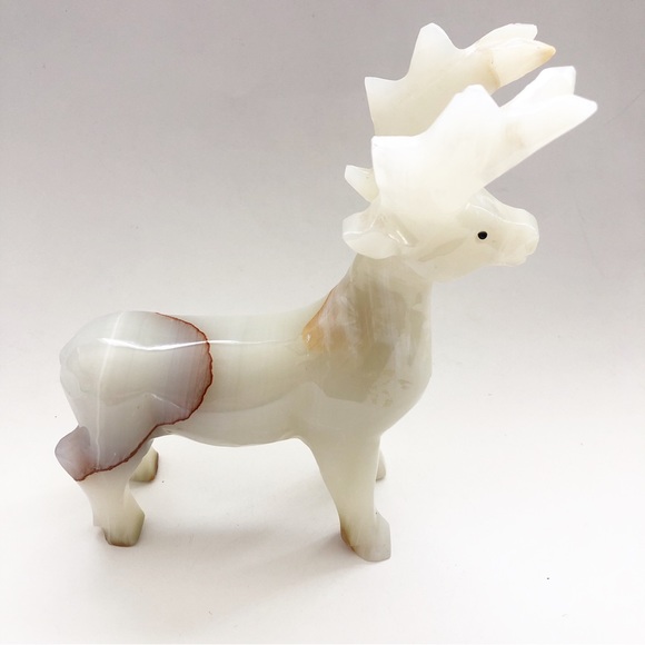Vintage Handcarved Onyx Alabaster Reindeer Elk Moose Sculpture - Picture 1 of 9
